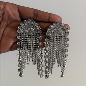 Elegant Silver Crystal Dangle Earrings (costume jewelry)